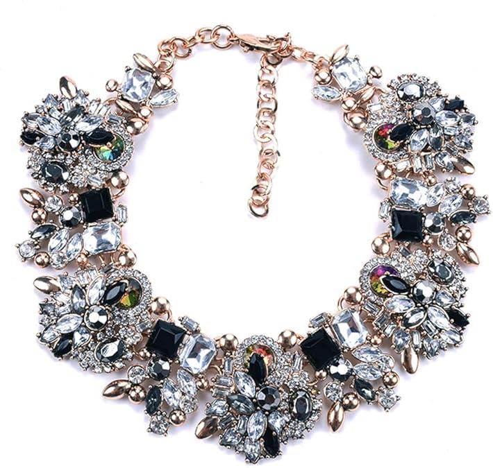 Bib Statement Necklace Colorful Glass Crystal Collar Choker Necklace for Women Fashion Accessories