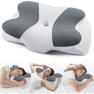 DONAMA Cervical Neck Pillow- Ergonomic Pillows for Pain Relief, Contour Memory Foam Pillow for Side/Back/Stomach Sleepers, CertiPUR-US Certified with Cooling Ice Silk Pillowcase (Grey)