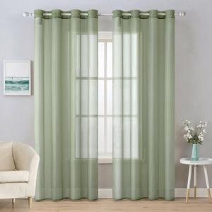 MIULEE Solid Color Sheer Curtains 90 Inches Long 2 Panels Set - Elegant Lightweight Grommet Light Filtering Window Voile Panels/Drapes/Treatment for Bedroom Living Room W54 x L90 Inch, Sage Green