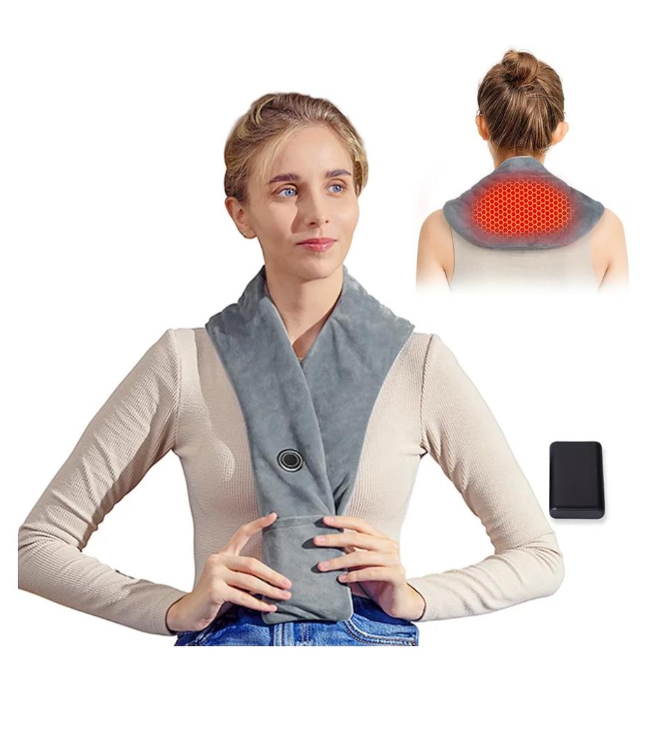 Remo Neck Heating Pad, Portable Cordless Heating Pad for Neck Pain Electric, Compact Soft with Four Heat Settings, Gift for Family, Grey