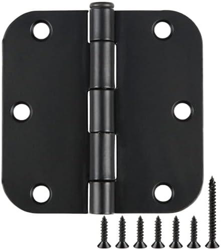 24 Pack Rounded Matte Black Door Hinges 3.5 inch x 3-1/2", 5/8 Radius Storage Hinge with White Interior Decoration Doors Classic Colour Coordination Closet Shed Hardware for Inside Home Improvement