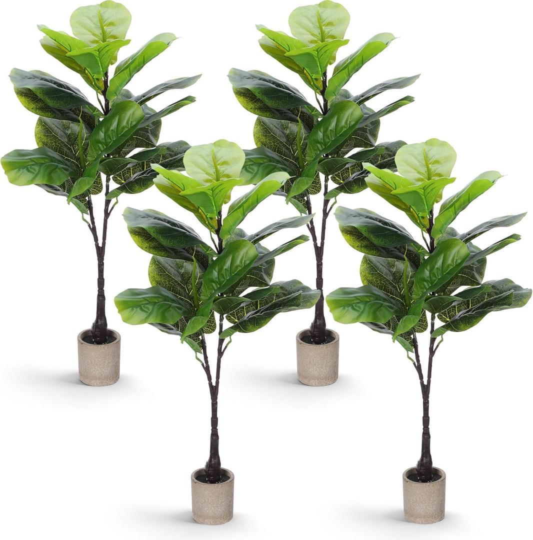 4 Pack 27.5 Inch Artificial Tree Branches Faux Greenery Plants with Stem Fake Trees Plant for Shop Home Office Decor Indoor Outdoor(Fiddle Leaf Fig)