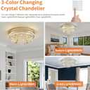 GreeLustr Modern Low Profile Crystal Chandeliers, Large Round Crystal Ceiling Light for Living/ Dining Room, Semi Flush Mount Raindrop Chandelier for Bedroom, Adjustable LED Lights Fixture 20″ 5-Light