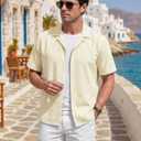EKLENTSON Men Button Down Shirts Summer Beach Casual Shirt Beigewhite 2XL (White, XXL)