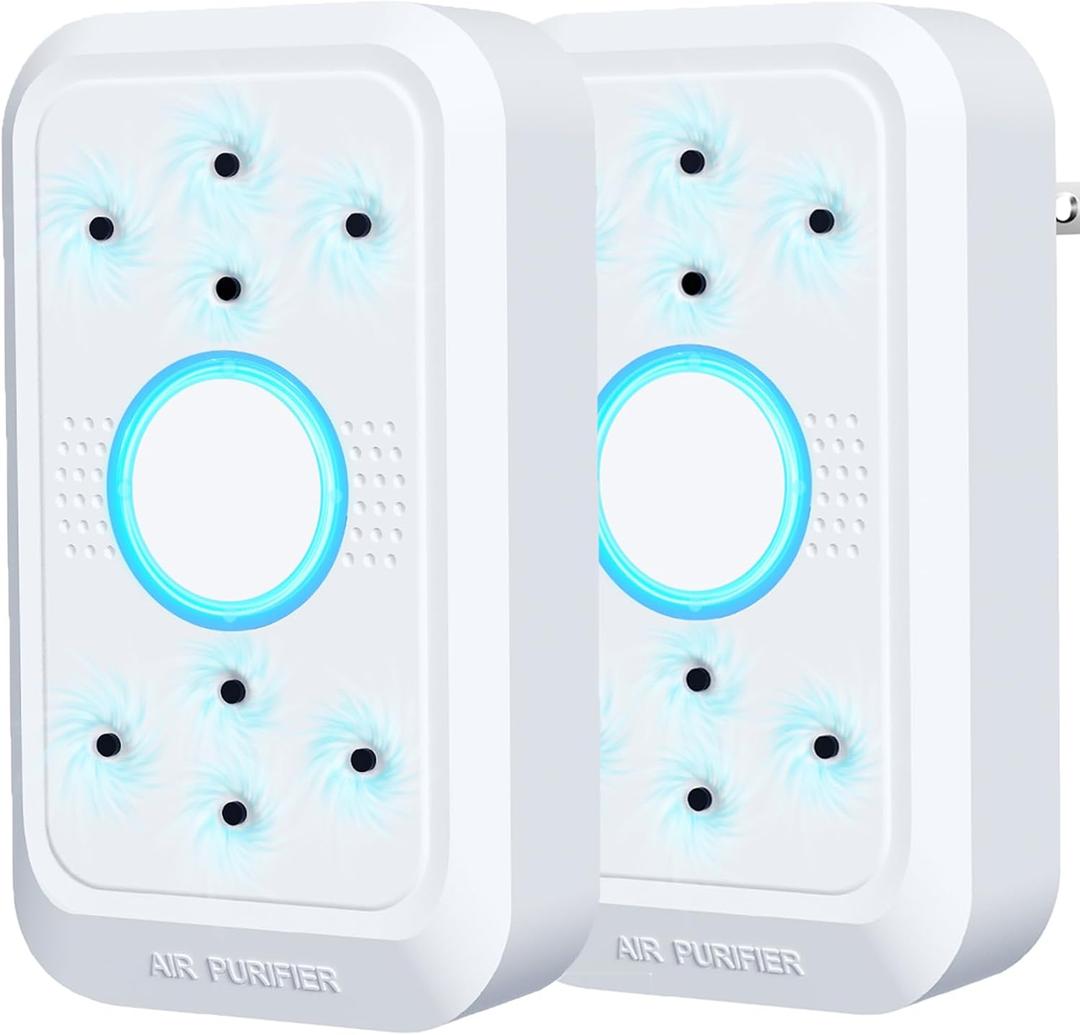 PVACG 2 Pack Plug in Air Purifier,8 Emitter Air Ionizers for Home with Ice Blue Night Light,Quiet and Energy Saving Small Ion Air Purifiers for Home Office Bedroom Living Room(2)