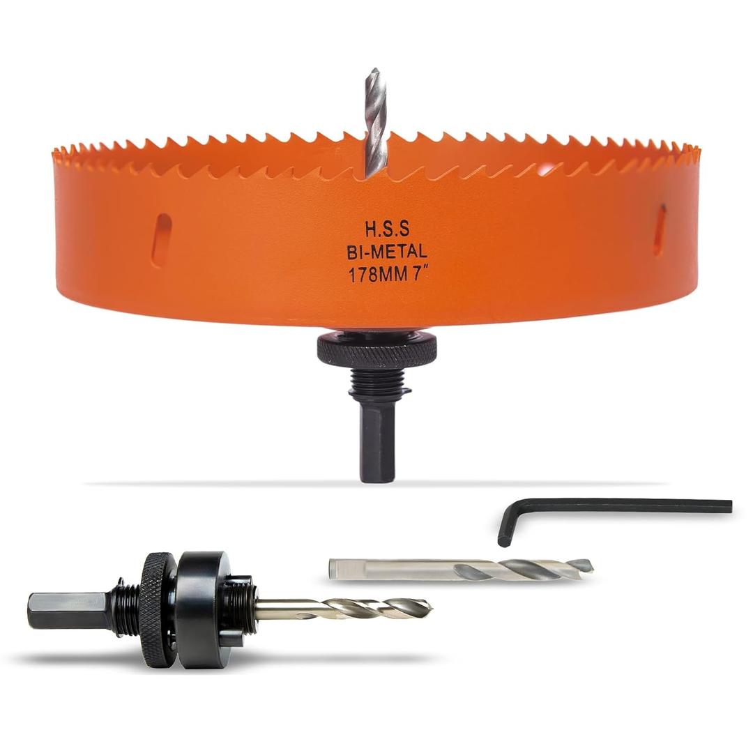 7 Inch Hole Saw with Arbor for Metal Wood Plastic, 7 in Bi-Metal Hole Cutter for Different Project with Smooth and Flat Drilling Edge, Fast Chip Removal,Lighter and Portable