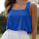 Allimy Women's Summer Thick Shoulder Straps Crop Tops Square Neckline Tank Tops (Blue)