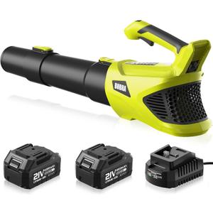 Cordless Leaf Blower 21V Electric Leaf Blower Cordless Powerful 500 CFM with 2 X 4.0Ah Batteries and Charger, 5 Speed Modes, Lightweight Battery Powered Leaf Blowers for Lawn Care and Yard Clearance (Green)