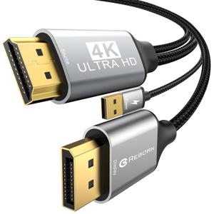Active HDMI to DisplayPort Cable (4K 60Hz,1080p@120Hz) 6FT Uni-Directional HDMI Source to DP Monitor Adapter Display Port Cord Compatible with PC,Laptop,AMD,NVIDIA,PS5,Xbox
