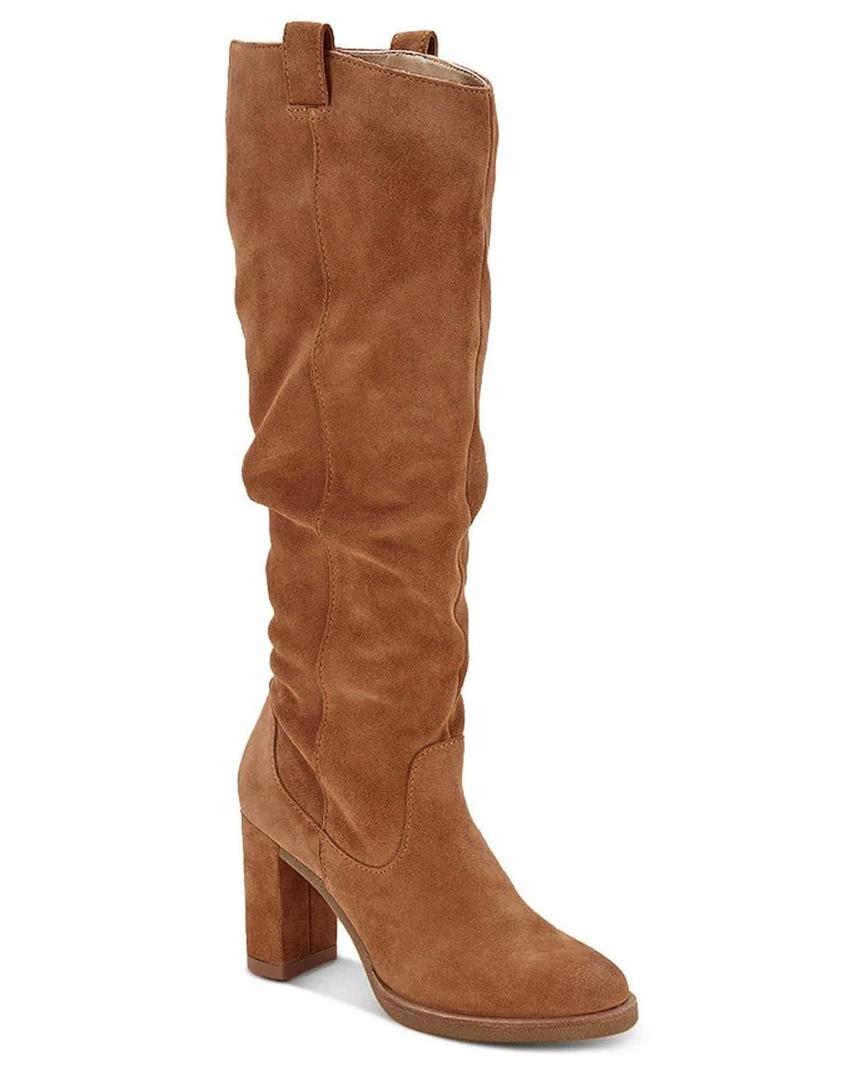 Juliet Holy Womens Knee High Boots Chunky Block Heel Wide Calf Round Toe Side Zipper Pull On Suede Winter Dress Shoes