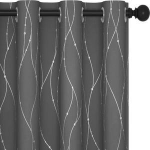 Deconovo Blackout Curtains - Silver Wave Dots Print, Thermal Insulated, Noise Reducing, Privacy Drapes for Bedroom & Living Room (52W x 45L Inch, Grey/Silver, 2 Panels)