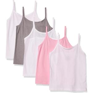 Hanes Girls' Camisole, 100% Cotton Tagless Cami, Toddler Sizing, Multiple Packs & Colors (Small, Gray/Light Pink/White - 5 Pack)