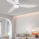 Low Profile Ceiling Fan, 52" Flush Mount Ceiling Fan with Light and Remote, White Ceiling Fan with 3 Blades,3 Color Lights, 6 Speeds, Queit DC Motor, for Bedroom/Living Room/Indoor, White Fan