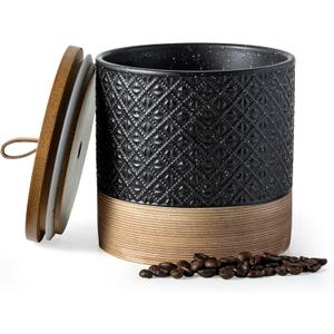 Coffee Storage Containers with Lids, Ceramic Coffee Container Kitchen Jars with Airtight Lid for Candy Spice Sugar Tea Bag, Decorative Kitchen Canisters for Countertop, Black & 42 fl.oz