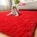 Red Rug for Bedroom Living Room Decor, Red Carpet, Christmas Rug 4x6, Fluffy Shaggy Fuzzy Furry Throw Area Rugs for Kids Room Preppy Dorm Nursery Classroom, Scarlet Cute Shag Plush Rugs for Teen Boys, 4 x 6