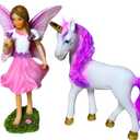 Mood Lab Fairy Garden Figurines - Fairy with Unicorn Set (2 pcs) - Miniature Decorative Statues & Accessories - Outdoor & Indoor Decor