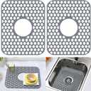 Silicone Sink Protector Kitchen Sink Mat 2 Pack 13.58"x 11.6" Gray, Silicone Center Drain Gray