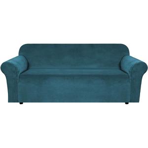 H.VERSAILTEX Stretch Velvet Sofa Covers for 3 Cushion Couch Covers Sofa Slipcovers Furniture Protector Soft with Non Slip Elastic Bottom, Crafted from Thick Comfy Rich Velour (Sofa 72'-90', Deep Teal)