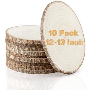 Set of (10) 12-13 Inches Large Wood Slices, Wood Centerpieces for Tables, Wood Slices for Centerpieces, Unfinished Wood Rounds for Wedding, Baby Shower, Party, Natural Paulownia Wooden Slabs