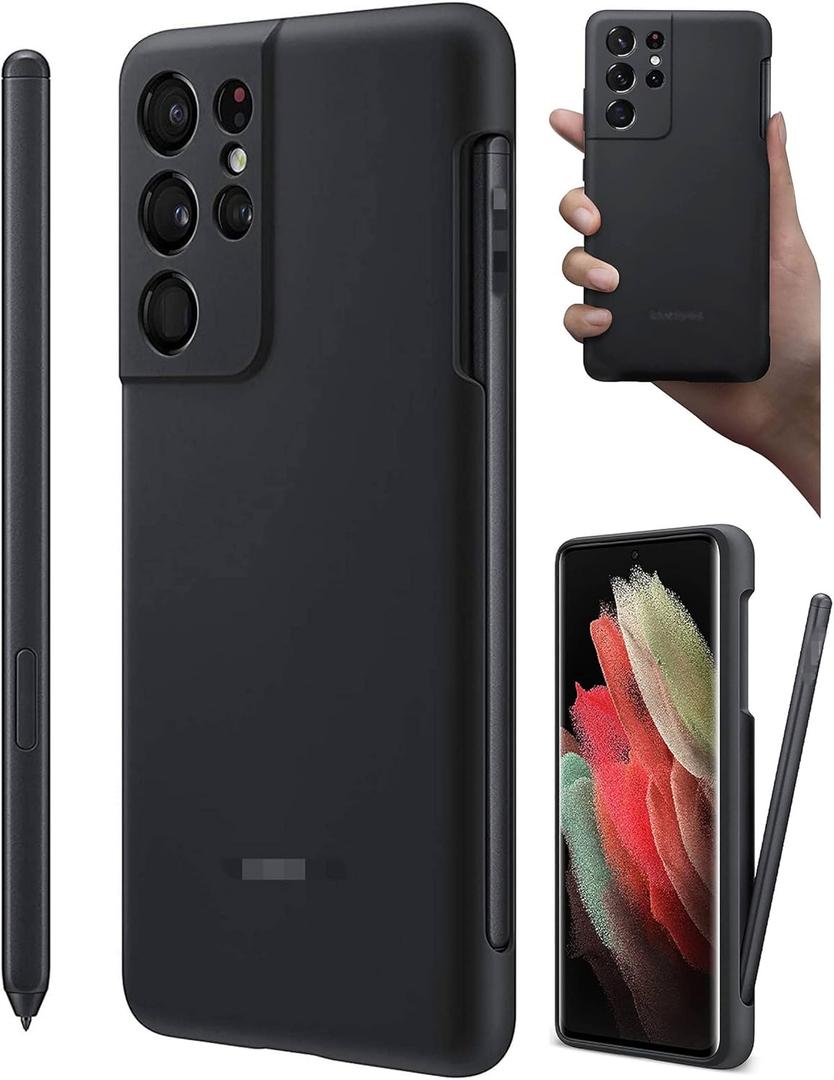 S21 Ultra Silicone Case with S Pen Replacement for Samsung Galaxy S21 Ultra 5G Silicone Case with Stylus Pen+USB to Type-C Adater (S Pen+Case/Black)