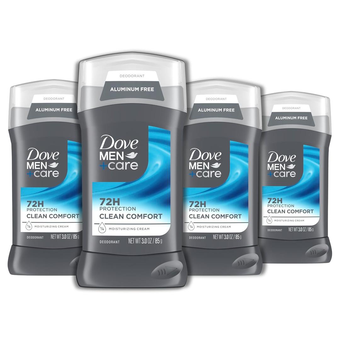 4 x DOVE MEN + CARE Deodorant Stick for Men Clean Comfort 4 Count Aluminum Free 72-Hour Odor Protection Mens Deodorant with 1/4 Moisturizing Cream 3 oz (Pack of 4)