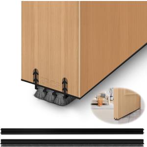 2 Pack Door Draft Stopper, Cuttable Concealed Kerf/Channel Fit Under Door Sweep, Draft Stopper Threshold Seal Bottom of Door Weatherstrip Kerf Weather Stripping Doors (Black, 39 inch)