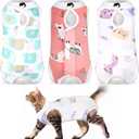 Nuanchu 3 Pieces Cat Recovery Suit Kitten Recovery Suit E-Collar Alternative for Cats and Dogs Abdominal Skin Anti Licking Pajama Clothes Sets(Cute Pattern,Medium)
