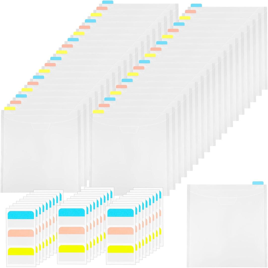 48 Pieces Scrapbook Paper Storage Organizer with Label Stickers, 12.6 x 13 Inch Paper Storage Organizer with Sealing Design PVC and Acid-Free for Holding Scrapbook, Vinyl, Photos