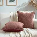 HAUSSY 2 Pack Pillow Covers 24x24 Inch, Reversible Chenille Decorative Throw Pillows Farmhouse Boho Neutral Cushion Covers Home Decor Soft Pillowcases for Couch Living Room Sofa Bed, Burgundy