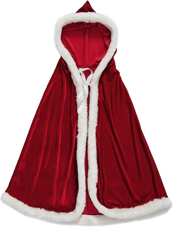 Christmas Halloween Costumes Cloak Mrs. Claus Santa Xmas Velvet Hooded Cape Robe One Size