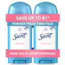Secret Antiperspirant and Deodorant for Women, 24hr Sweat & Odor Protection, PH Balanced Protection, Gentle on Skin, Wide Solid, Powder Fresh Scent, 2.7 oz (Count of 1)