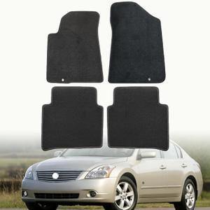 GXARTS Custom Fit Velour Carpet Floor Mats Fit for Nissan Altima 2007 2008 2009 2010 2011 2012 S SE SL SR - Front & Rear 4-Piece Set, Clip-Secured Anti-Shift Design, Black