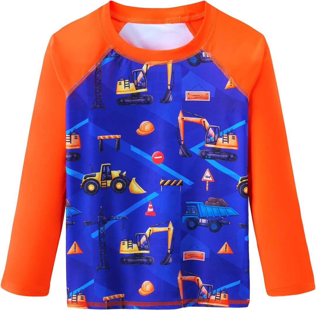 WAWSAM Boys Rash Guard Swim Shirts Long Sleeve UPF 50+ Swimwear Quick Dry Toddler Rash Guard for 4-6 Years