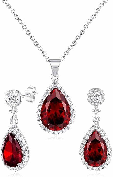 Jewelry Sets For Women 925 Sterling Silver Post Teardrop Dangle Stud Earrings Necklace Set Crystal Rhinestone Wedding Prom Costume Jewelry for Women