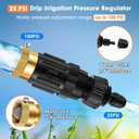 Drip Irrigation Faucet Adapter 25 PSI, 1/4" Tubing Quick Connect to 3/4" Garden Hose with Backflow Preventer, Filter, Plumbers Tape, Pressure Regulator, Copper Drip Irrigation System Fittings