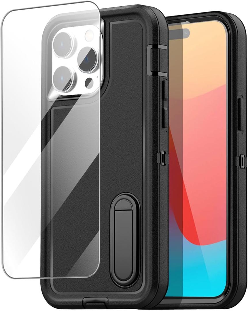 AICase for iPhone 15 Pro Max Case Built-in Stand with Glass Screen Protector,Heavy Duty Drop Protection Full Body Rugged Shockproof Military Protective Tough Durable for iPhone 15 Pro Max 6.7"_1