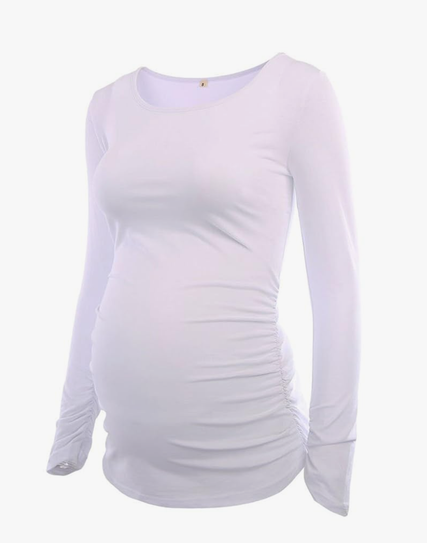 Bhome Women's Maternity Tops Long Sleeve Clothes Flattering Side Ruched Pregnancy T-Shirt, Size XL