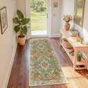 RELEANY Area Rugs 2'x6' Runner Rug Non Slip Washable for Kitchen Hallway Bedroom Beside Laundry Room Bathroom Rug, Floor Carpet, Brick Red Rust Neutral Brown Burnt Orange Green, Brick/Brown/Green