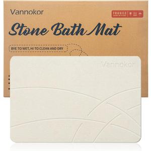 Vannokor Stone Bath Mat, Diatomaceous Earth Shower Mat Non Slip, Stone Bath Mats for Bathroom Quick Dry, Easy to Clean. (23.6"x15.4" Grayish White)