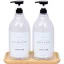 Laundry Detergent Dispenser - Fabric Softener Liquid Dispenser for Laundry Room - 64oz Plastic Soap Dispenser &Bamboo Tray - Set of 2
