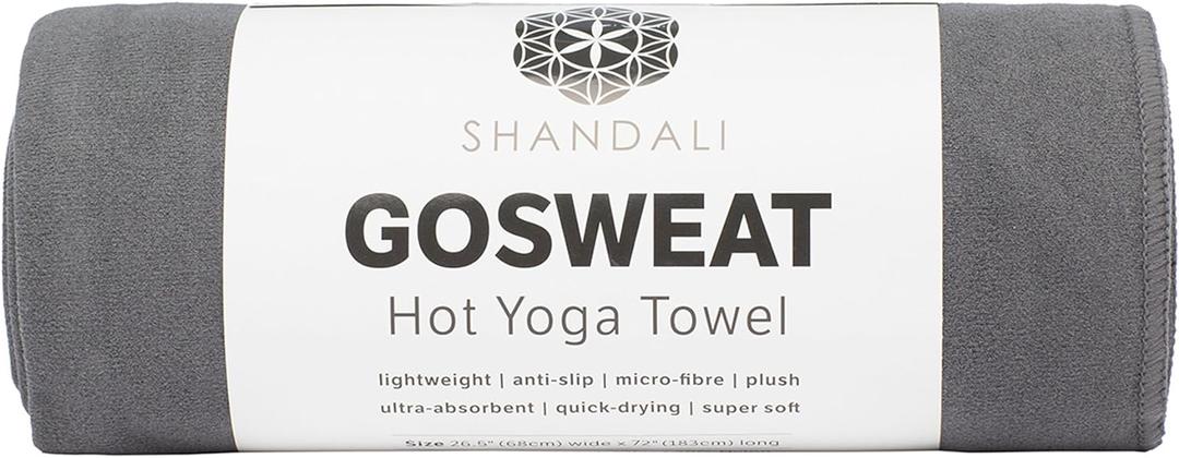 Shandali GoSweat Non-Slip Hot Yoga Towel with Super-Absorbent Soft Suede Microfiber in Many Colors, for Bikram Pilates and Yoga Mats. (72.00" x 26.50", Gray)