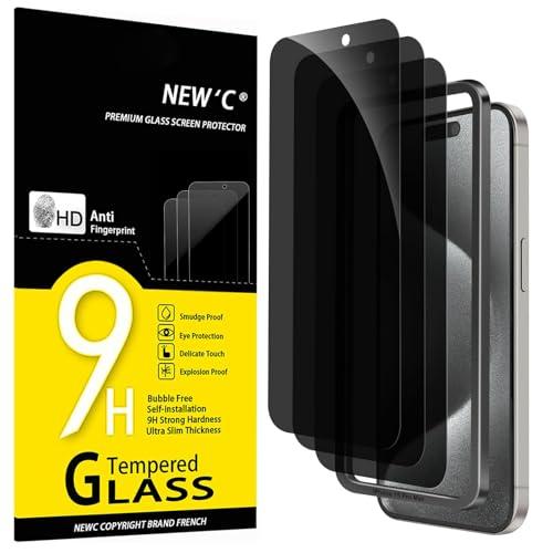 NEW'C 2 Pack Privacy for iPhone 15 Pro Max Screen Protector (6.7 inches), Anti-Spy Tempered Glass Film,Case Friendly Ultra Resistant, Balanced 28-Degree Privacy Angle-Easy installation tool included