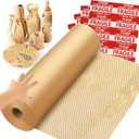 Honeycomb Packing Paper Wrap 15''x600', Substitute Alternative for Bubble Cushioning Wrap for Moving Shipping Packaging, Recyclable Moving Supplies with 48 Fragile Sticker Labels