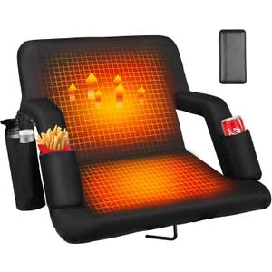 Heated Stadium Seats for Bleachers with Back Support with 5V 20000mAh Battery and Wide 20"/25" Dual-Sided Heated Bleacher Seat 6 Reclinng Positions Heat Heated Stadium Chair USB 3 Levels of