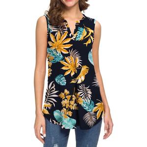 Neineiwu Women's Summer Tank Top V Neck Sleeveless Loose Pleated Shirt (Blue, L)