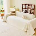 VANJOROY Beige Oversized Couch Sofa Cover for 3-4 Cushion Sectional Sofa L-Shape -Washable Chenille Couch Cover for Dogs Pets, Boho Couch Cover Protector Soft Sofa Slipcovers with Tassel,91"x 150"