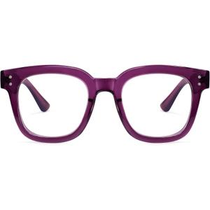 Madison Avenue Oversized Blue Light Blocking Glasses for Women Fashion Blue Light Blockers Anti Eyestrain & UV Protection Computer Eyeglasses (Transparent Purple)