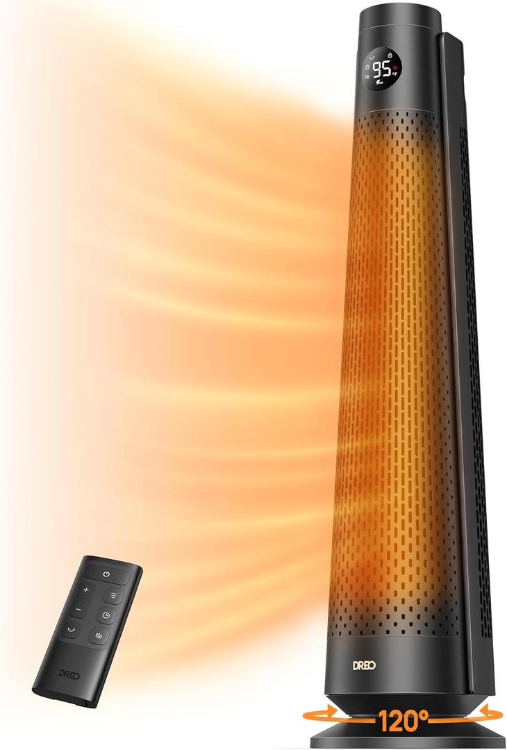 DREO Space Heater Large Room, 30" Electric Heaters with Remote, 120 Oscillation, Adjustable Thermostat, 5 Heat & 3 Fan levels, 8 Safety Protections, 25dB Quiet, 1-12H Timer, Heater for Office, Black