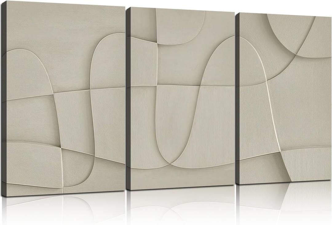 RJETZMU 3 Pcs Abstract Geometric Canvas Wall Art Modern Minimalist Beige Line Pattern Wall Decor for Bedroom Living Room Office 16x24 Inch Ready to Hang