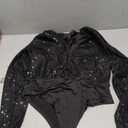 Conshvi Sexy Sequin Bodysuit for Women Sparkly Deep V Neck Long Sleeve One Piece Body Suit Tops (Large, Black)